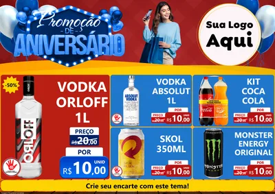 Modelo de Encarte para Encarte A4 Horizontal com o tema Promoção de Aniversário para Distribuidora de bebidas