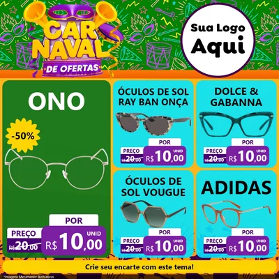 Modelo de Rede Social para Feed Facebook com o tema Carnaval de Ofertas para Óticas