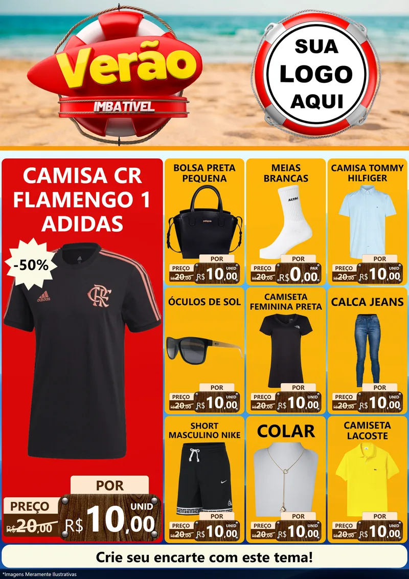 Modelo de Encarte para Encarte A4 Vertical com o tema Verão Imbatível para Roupas e acessórios
