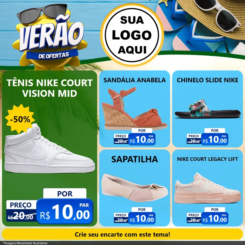Modelo de Rede Social para Feed Facebook com o tema Verão de Ofertas para Calçados