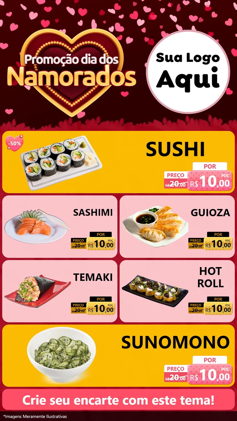 Modelo de TV para TV Vertical com o tema Promoção Dia Dos Namorados para Comida japonesa