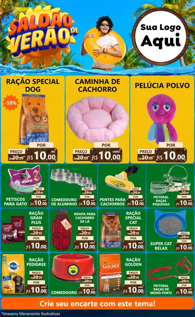 Modelo de Encarte para Encarte Grande com o tema Saldão de Verão para Pet Shop