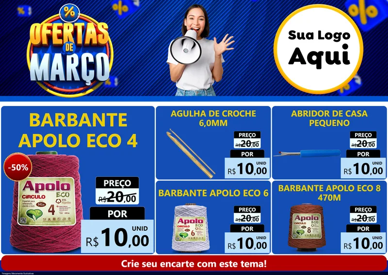 Modelo de Encarte para Encarte A4 Horizontal com o tema Ofertas de Março para Armarinho e Aviamentos