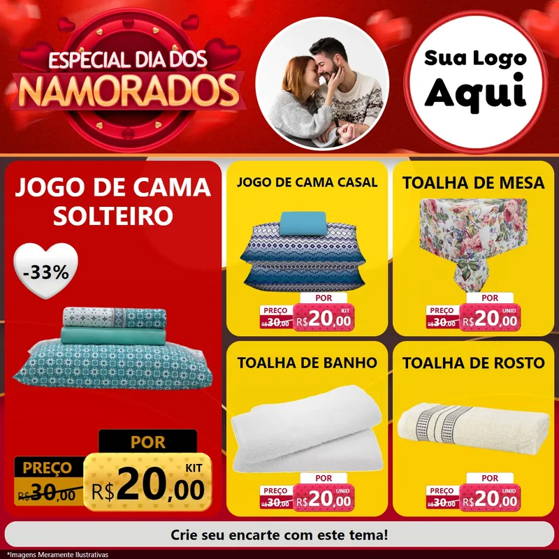 Modelo de Rede Social para Feed Facebook com o tema Especial Dia Dos Namorados para Cama, Mesa e Banho