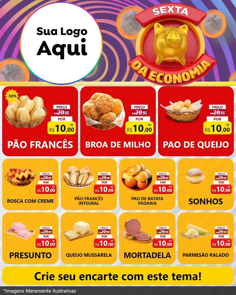 Modelo de Rede Social para Feed Instagram com o tema Sexta da Economia para Padaria