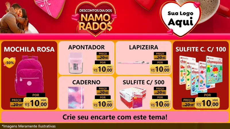 Modelo de TV para TV Horizontal com o tema Descontos Dia dos Namorados para Papelaria