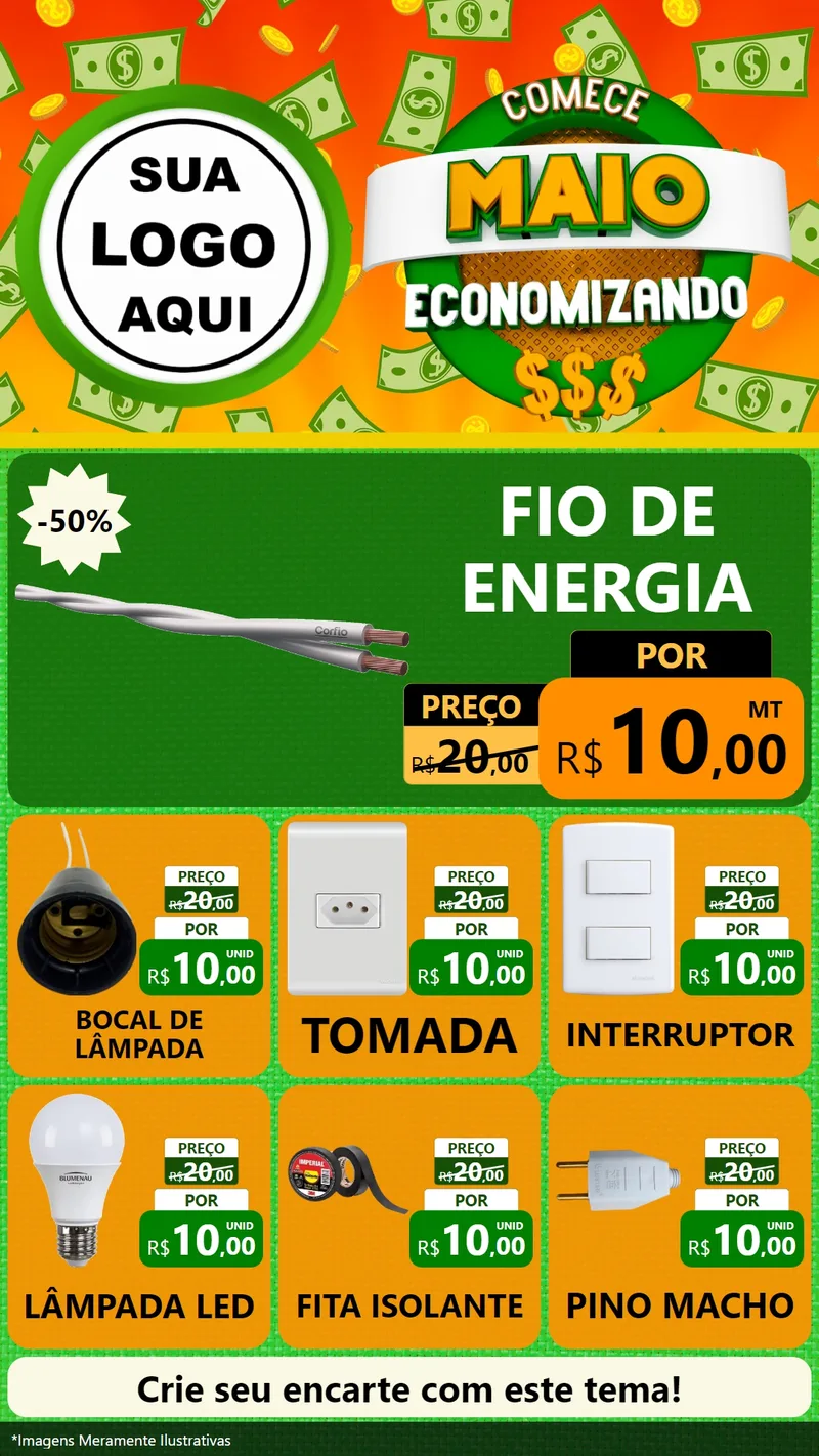 Modelo de Rede Social para Stories com o tema Comece Maio Economizando para Materiais Elétricos