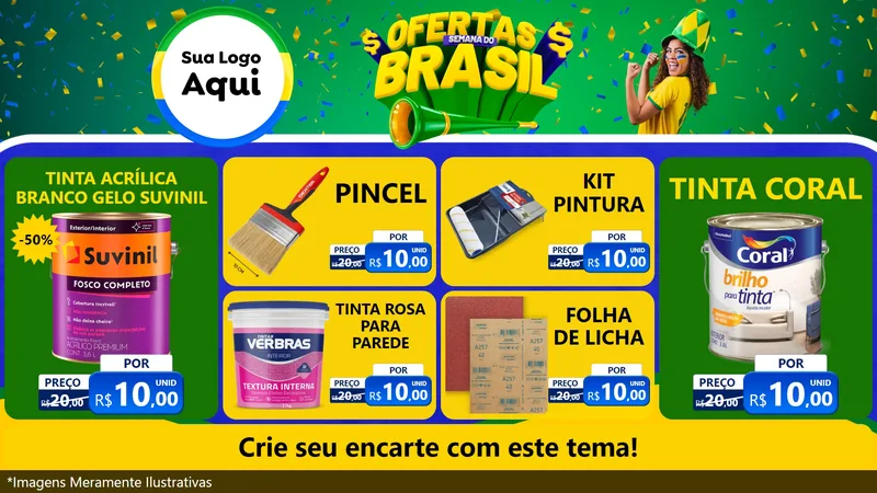 Modelo de TV para TV Horizontal com o tema Ofertas Semana do Brasil para Tintas e Ferramentas