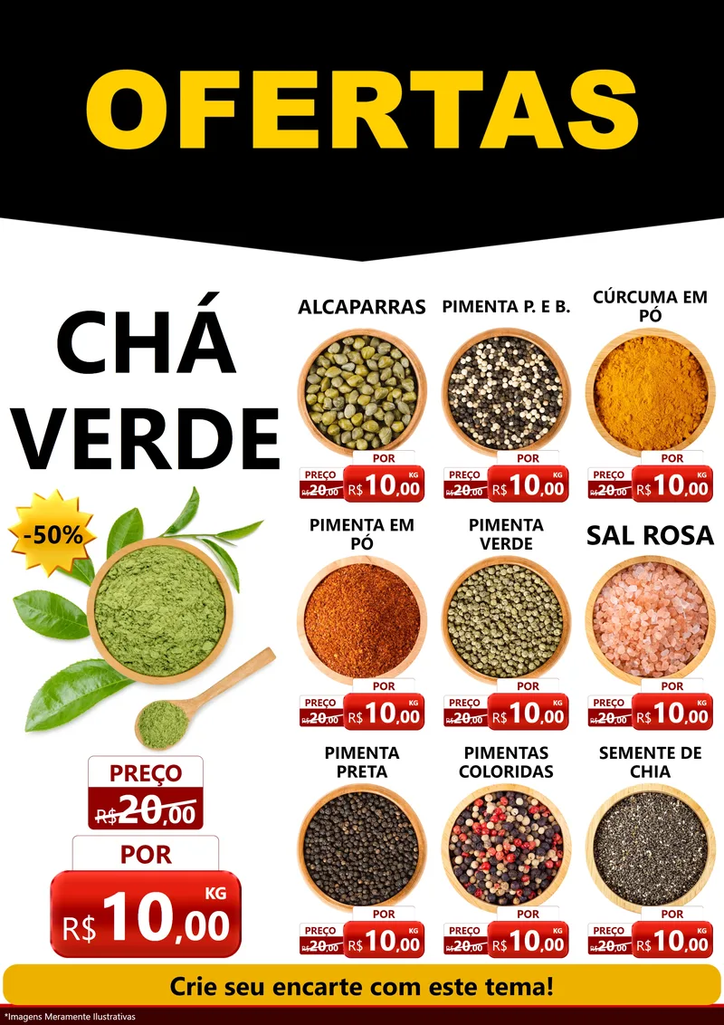 Modelo de Encarte para Encarte A4 Vertical com o tema Ofertas Preto e Vermelho Cartaz para Produtos Naturais