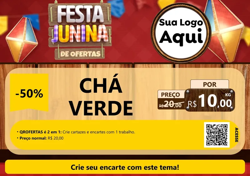 Modelo de Cartaz para Cartaz A4 Horizontal com o tema Festa Junina de Ofertas para Produtos Naturais