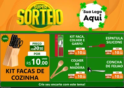 Modelo de Encarte para Encarte A4 Horizontal com o tema Super Sorteio para Utilidades Domésticas