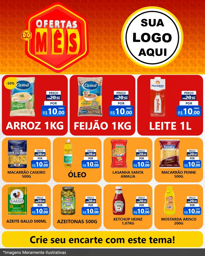 Modelo de Rede Social para Feed Instagram com o tema Ofertas do Mês para Supermercado