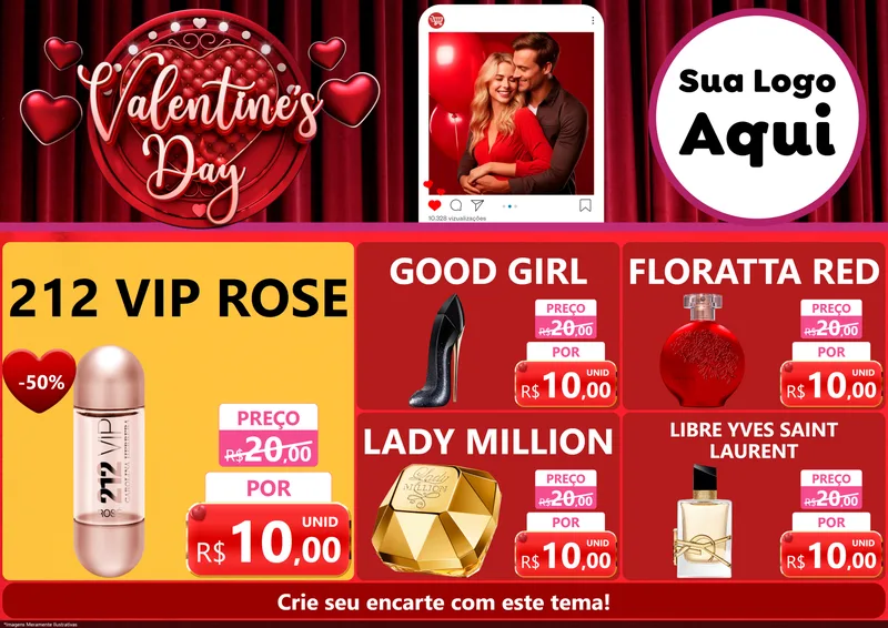 Modelo de Encarte para Encarte A4 Horizontal com o tema Valentine's Day para Perfumes