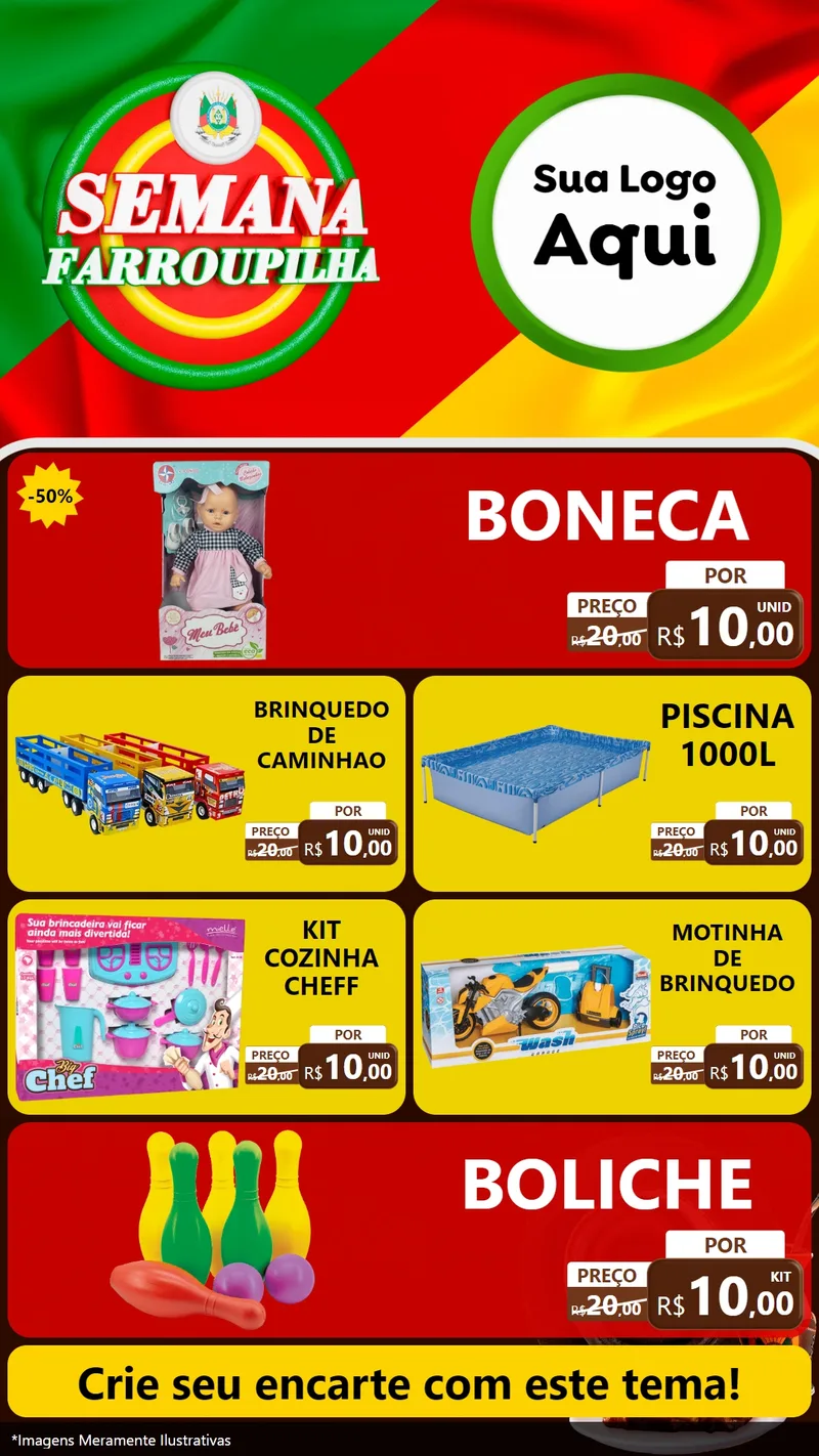 Modelo de TV para TV Vertical com o tema Semana Farroupilha para Brinquedos