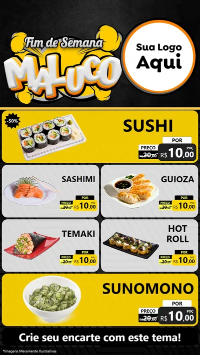 Modelo de TV para TV Vertical com o tema Fim de Semana Maluco para Comida japonesa