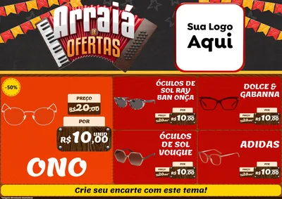 Modelo de Encarte para Encarte A4 Horizontal com o tema Arraiá de Ofertas - Junina para Óticas