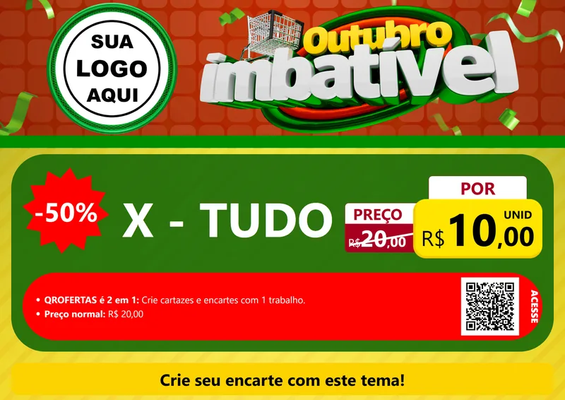 Modelo de Cartaz para Cartaz A4 Horizontal com o tema Outubro Imbatível para Hamburgueria