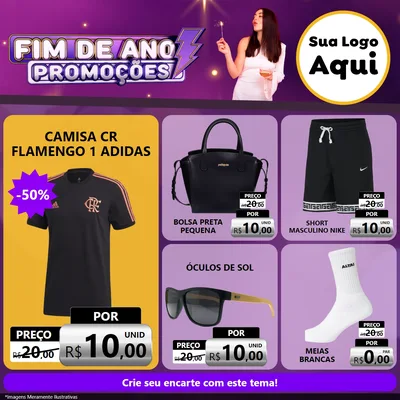 Modelo de Rede Social para Feed Facebook com o tema Fim de Ano Promoções para Roupas e acessórios
