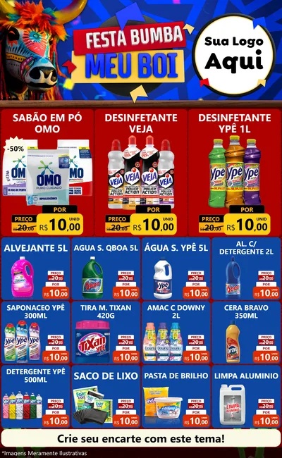 Modelo de Encarte para Encarte Grande com o tema Festa Bumba meu Boi para Produtos de Limpeza
