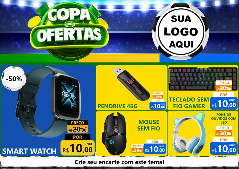 Modelo de Encarte para Encarte A4 Horizontal com o tema Copa de Ofertas para Informática