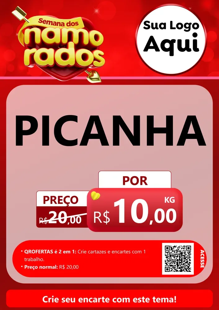 Modelo de Cartaz para Cartaz A4 Vertical com o tema Semana dos namorados para Açougue