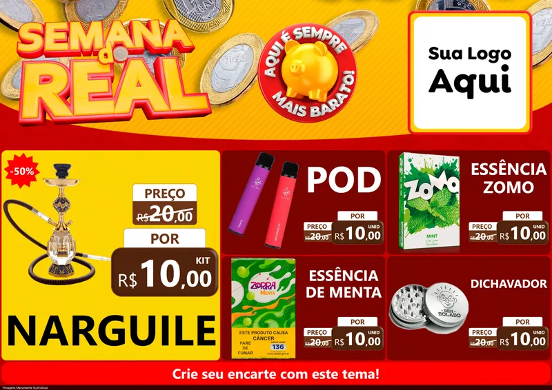 Modelo de Encarte para Encarte A4 Horizontal com o tema Semana do Real para Tabacaria