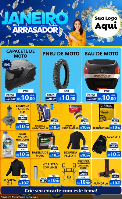 Modelo de Encarte para Encarte Grande com o tema Janeiro Arrasador para Moto peças