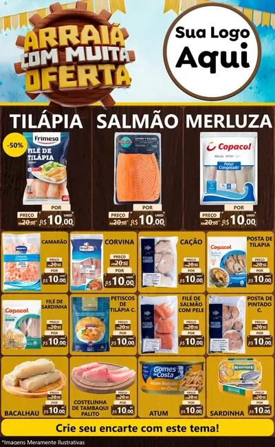 Modelo de Encarte para Encarte Grande com o tema Ofertas de São João - Junina para Peixaria
