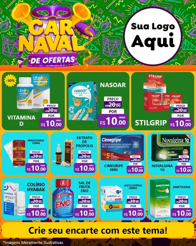 Modelo de Rede Social para Feed Instagram com o tema Carnaval de Ofertas para Farmácia