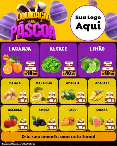 Modelo de Rede Social para Feed Instagram com o tema Liquidação de Páscoa para Hortifrúti