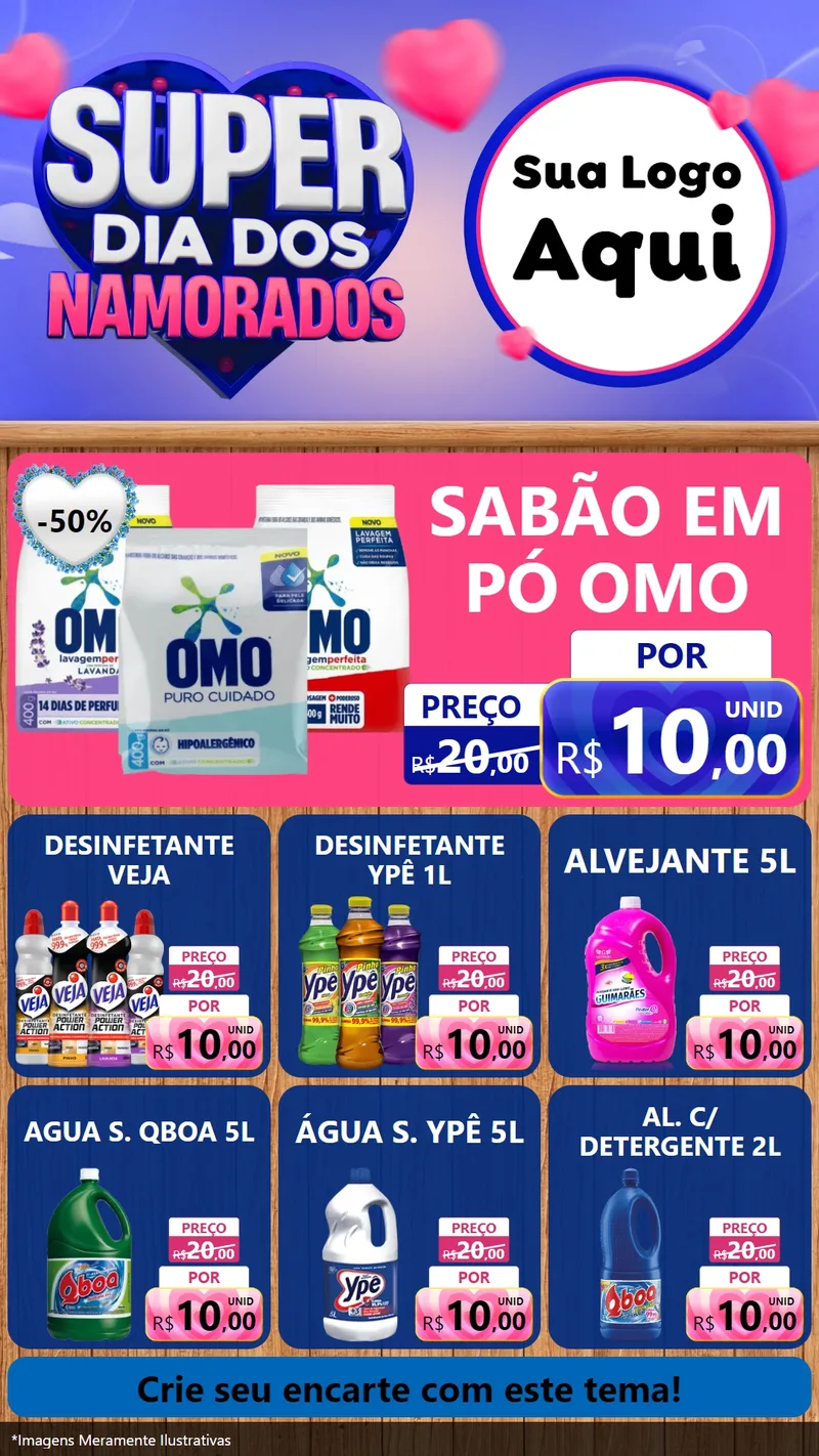 Modelo de Rede Social para Stories com o tema Super Dia dos Namorados para Produtos de Limpeza