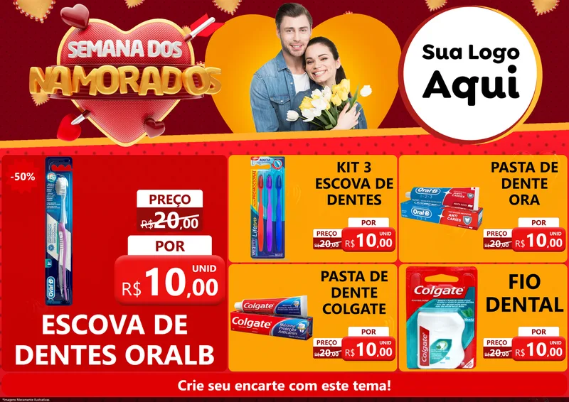 Modelo de Encarte para Encarte A4 Horizontal com o tema Semana dos Namorados para Higiene Pessoal