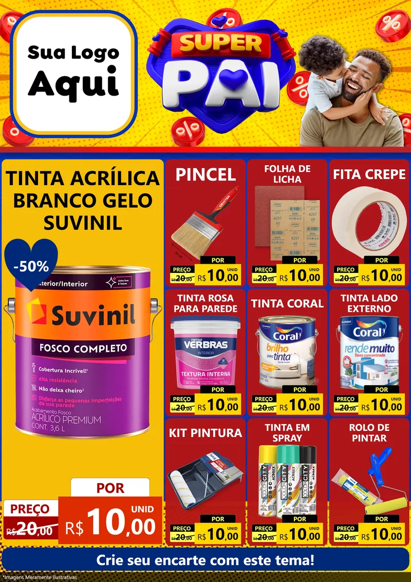 Modelo de Encarte para Encarte A4 Vertical com o tema Super Pai para Tintas e Ferramentas