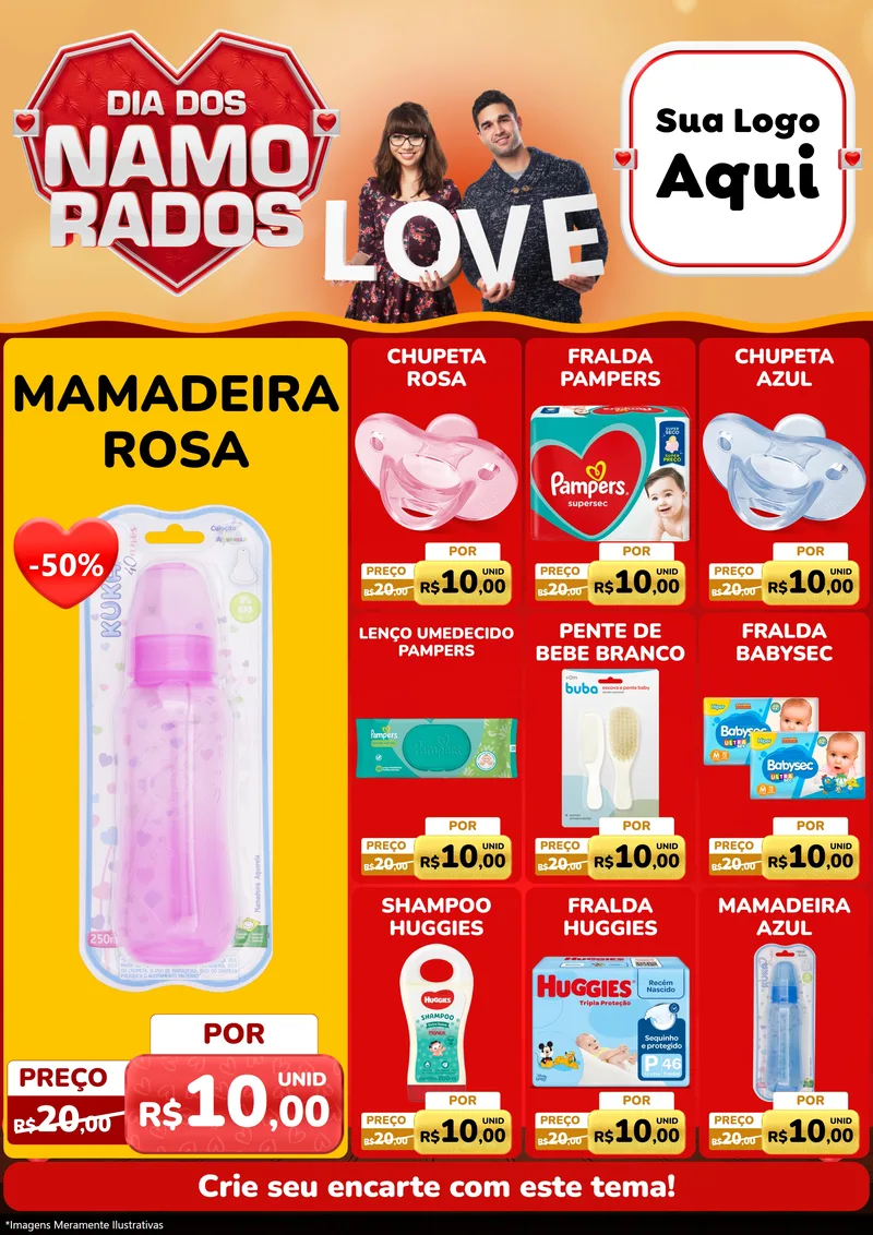 Modelo de Encarte para Encarte A4 Vertical com o tema Dia dos Namorados para Bebês