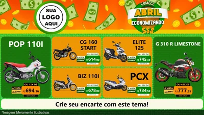 Modelo de TV para TV Horizontal com o tema Comece Abril Economizando para Concessionaria de Motos