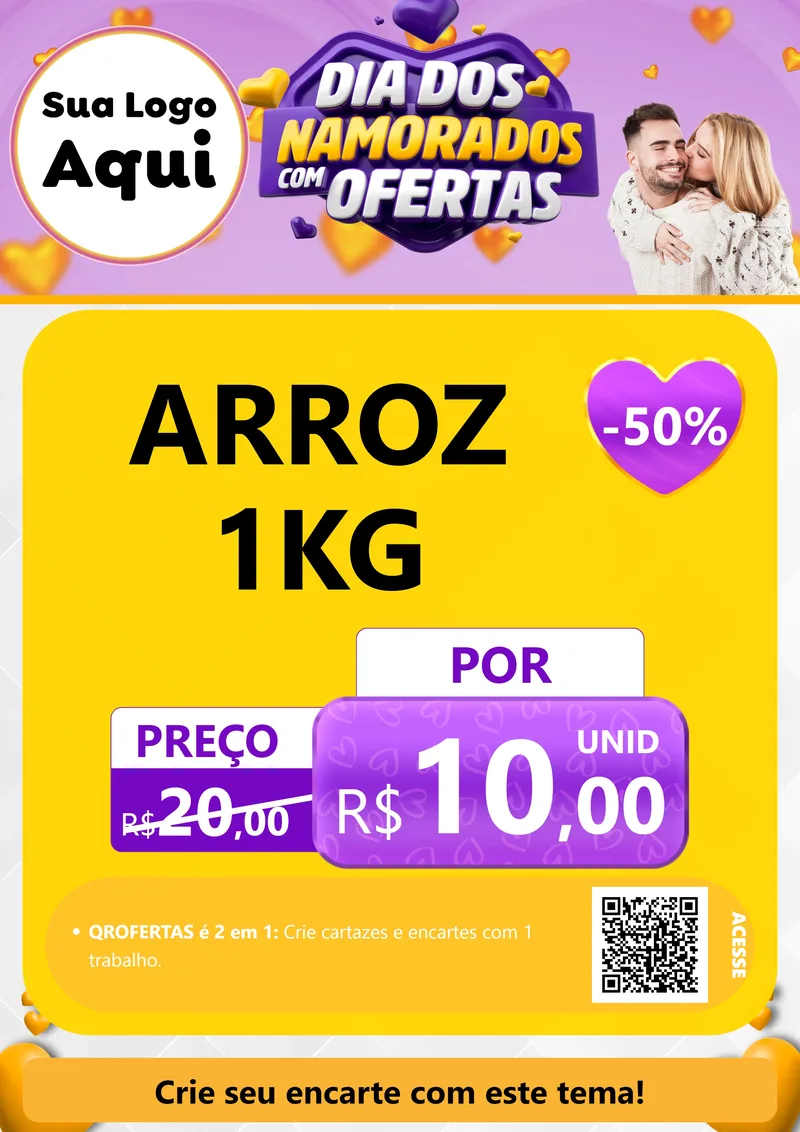 Modelo de Cartaz para Cartaz A4 Vertical com o tema Dia Dos Namorados Com Ofertas para Supermercado