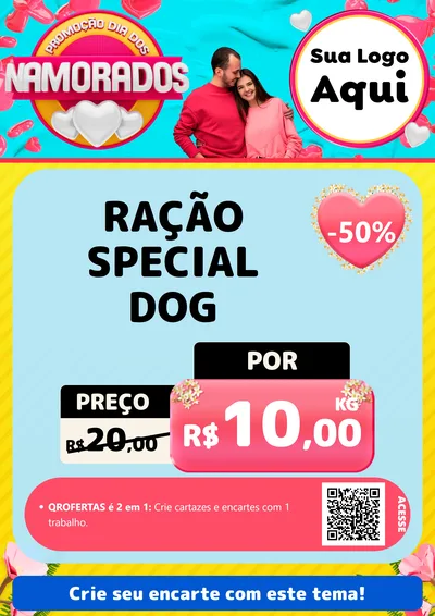 Modelo de Cartaz para Cartaz A4 Vertical com o tema Promoção Dia dos Namorados para Pet Shop