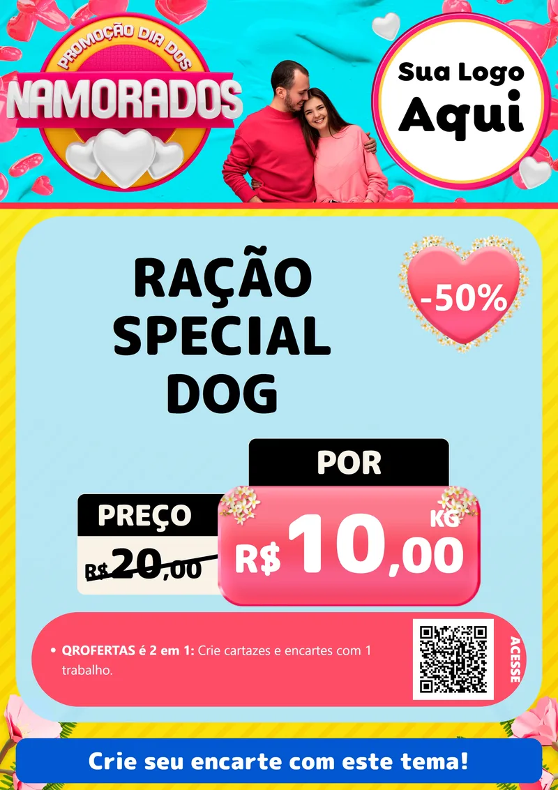 Modelo de Cartaz para Cartaz A4 Vertical com o tema Promoção Dia dos Namorados para Pet Shop