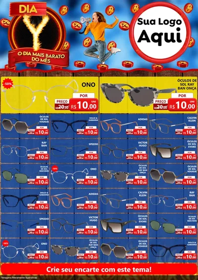 Modelo de Encarte para Encarte A4 Vertical com o tema Dia Y - O Dia Mais Barato Do Mês para Óticas
