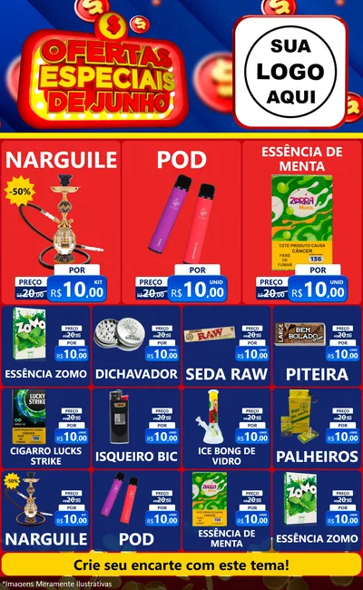 Modelo de Encarte para Encarte Grande com o tema Ofertas Especiais de Junho para Tabacaria