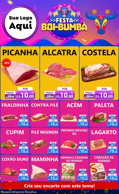 Modelo de Encarte para Encarte Grande com o tema Festa Boi-Bumbá para Açougue