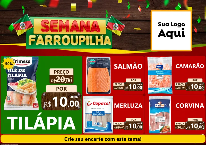 Modelo de Encarte para Encarte A4 Horizontal com o tema Semana Farroupilha para Peixaria