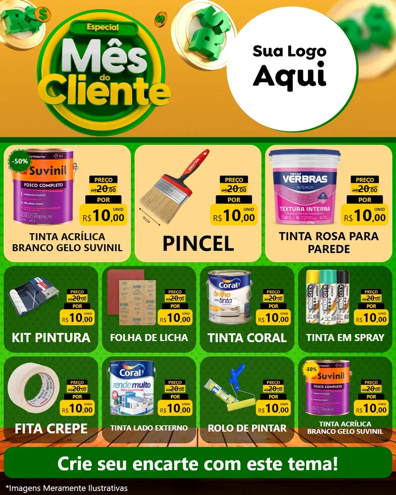 Modelo de Rede Social para Feed Instagram com o tema Especial Mês do Cliente para Tintas e Ferramentas