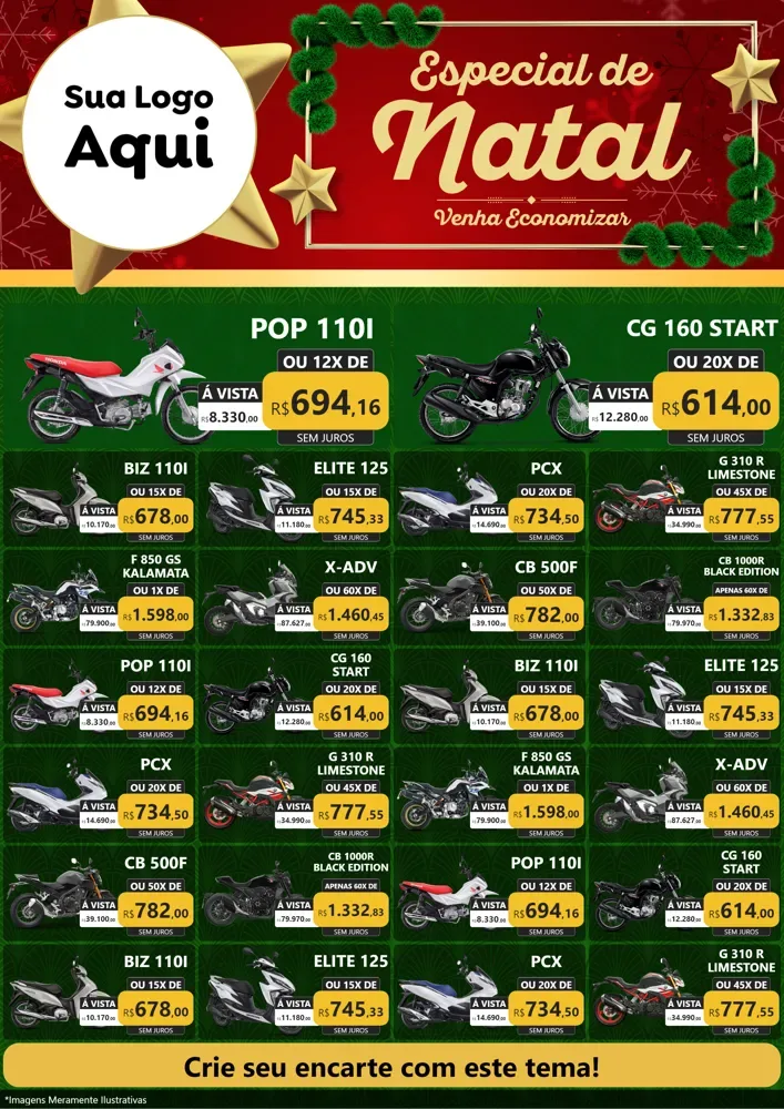 Modelo de Encarte para Encarte A4 Vertical com o tema Especial de Natal para Concessionaria de Motos