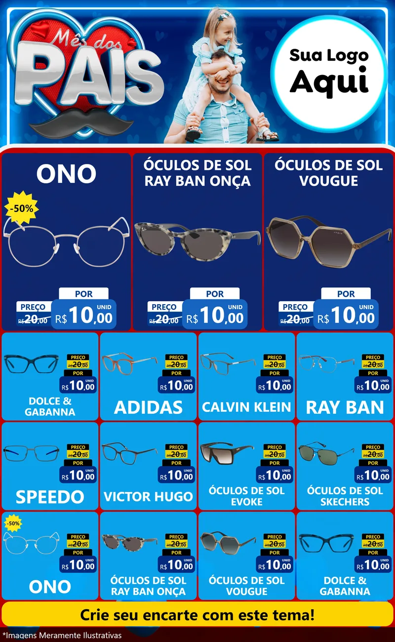 Modelo de Encarte para Encarte Grande com o tema Mês Dos Pais para Óticas