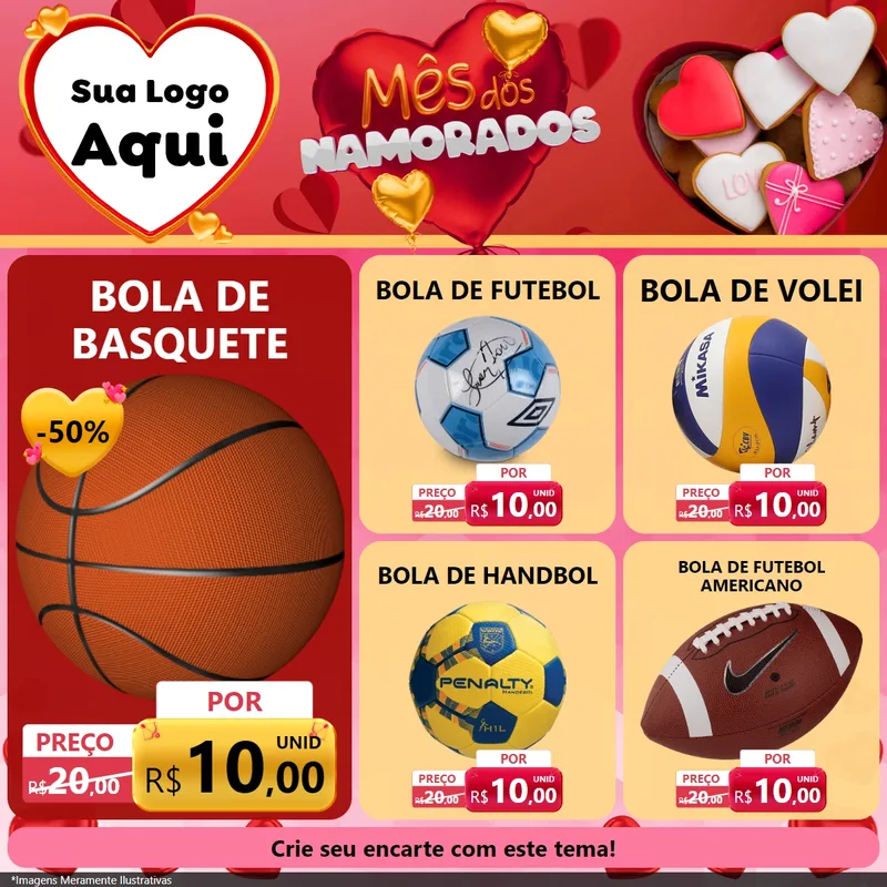 Modelo de Rede Social para Feed Facebook com o tema Mês dos Namorados para Artigos Esportivos