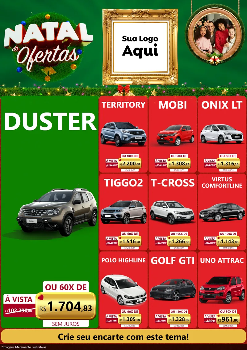 Modelo de Encarte para Encarte A4 Vertical com o tema Natal de Ofertas para Concessionaria de Carros