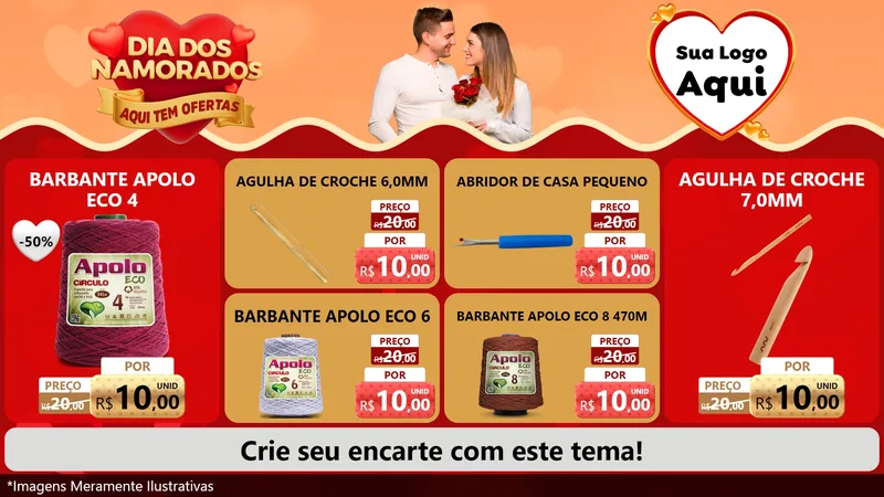 Modelo de TV para TV Horizontal com o tema Dia dos Namorados - Aqui Tem Ofertas para Armarinho e Aviamentos