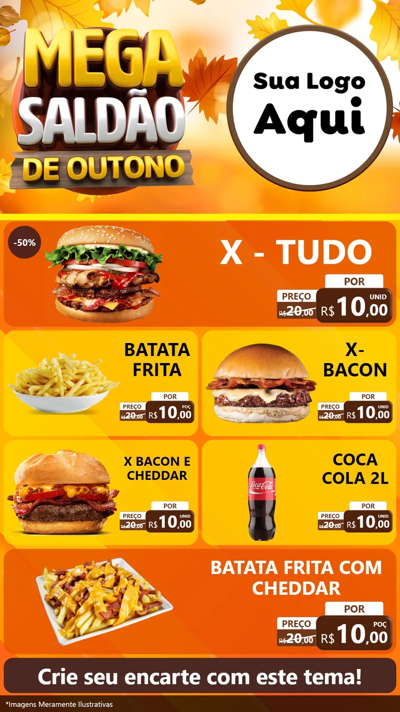 Modelo de TV para TV Vertical com o tema Mega Saldão de Outono para Hamburgueria