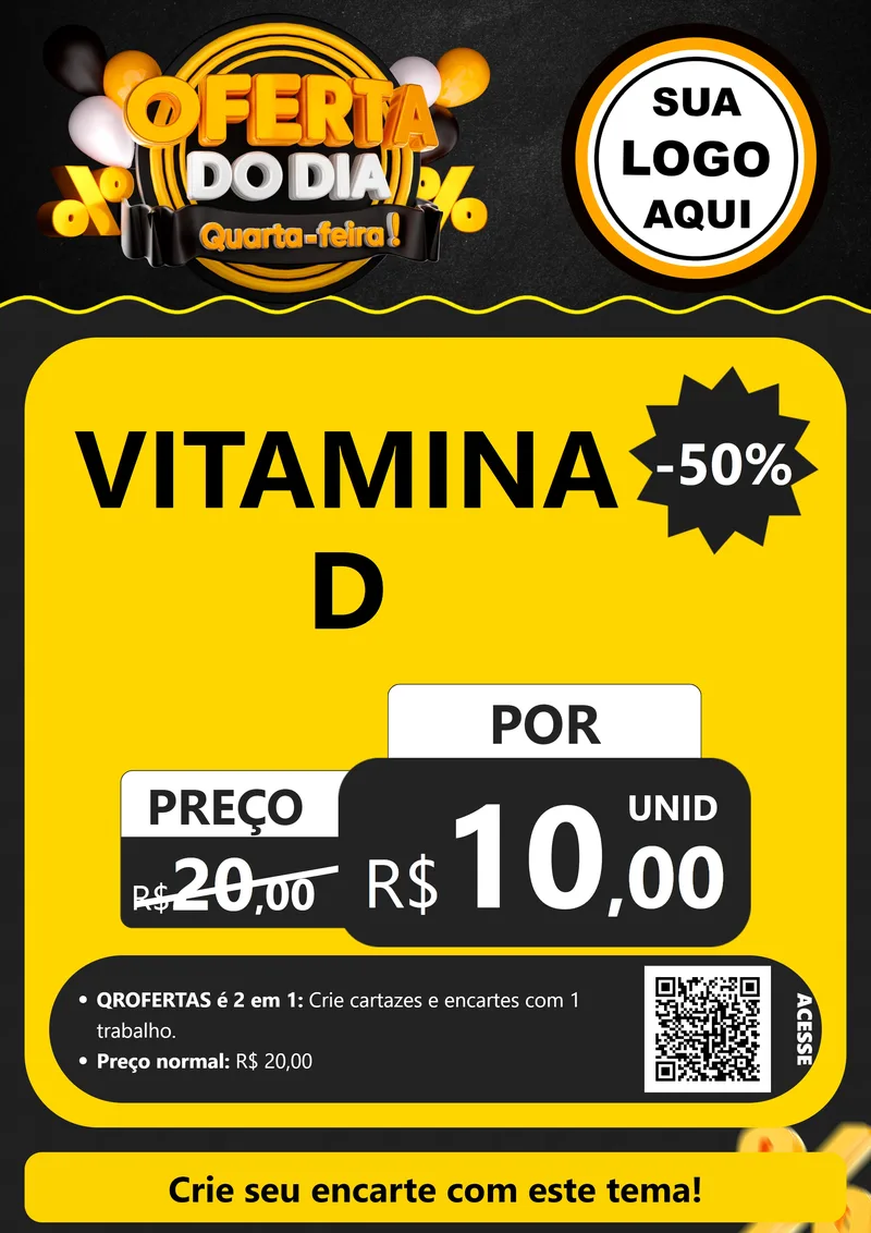 Modelo de Cartaz para Cartaz A4 Vertical com o tema Oferta do Dia - Quarta Feira! para Farmácia